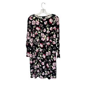 J. Jill Wearever Collection Black Floral Stretch Long Sleeve Dress Small‎ Petite